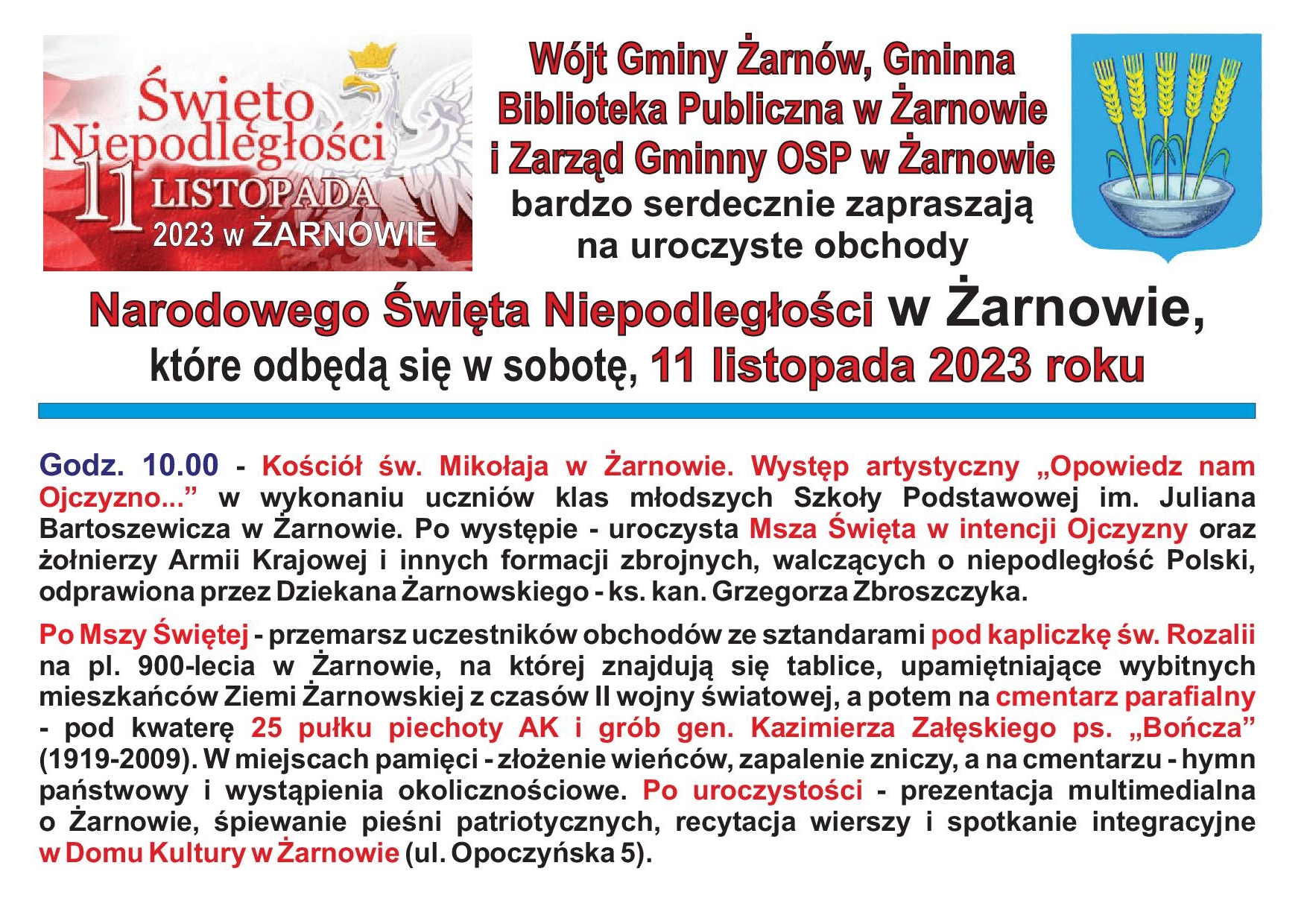 Święto Niepodległości `2023, plakat (Żarnów)